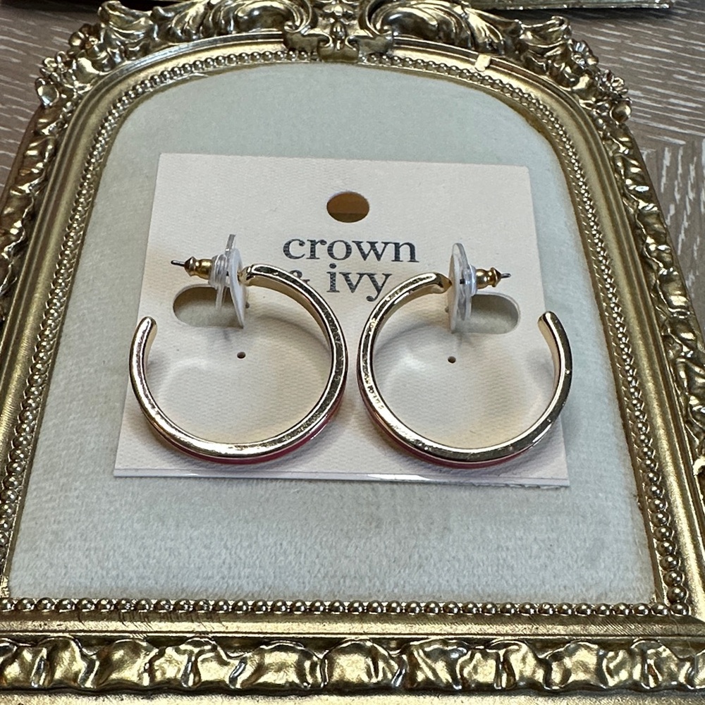 NEW! Crown & Ivy Silver and Pink Hoop Earrings